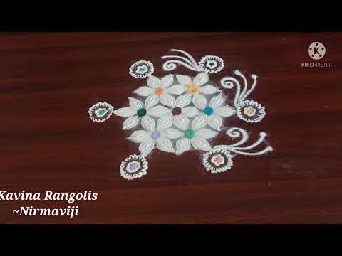 easy small flower traditional rangoli|simple flowers rangoli|flowers mugglu|பூக்கோலம் #kavinarangoli