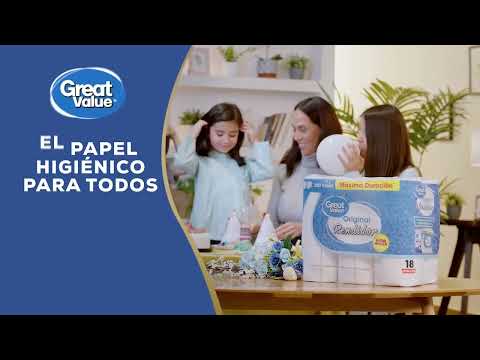 thumbnail video image 2 of Papel higiénico Great Value Original 18 rollos con 300 hojas dobles c/u, 2 of 5