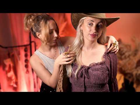 ASMR Nashville Cow Girl Personal Styling ✨ with clothing fixing, hair styling + make-up application