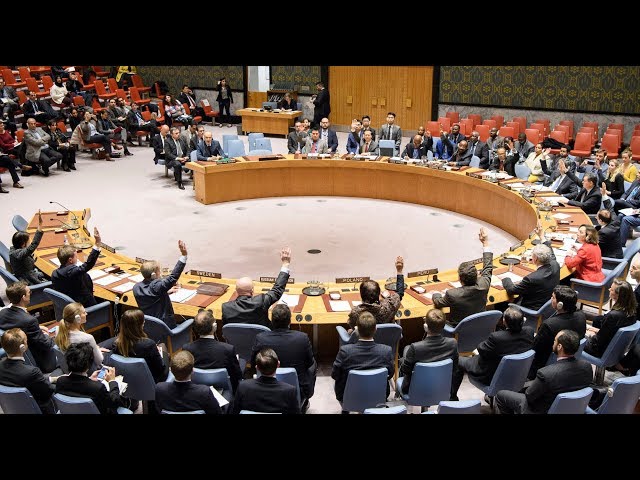 シリアの停戦決議を採択する国連安保理の審議