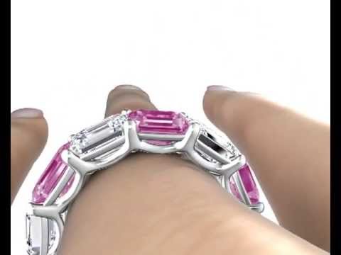 Emerald Cut Pink Sapphire & Diamond Eternity Ring White Gold by Arazi Diamonds