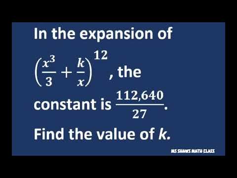 Find value of k given constant term for expansion of (x^3/3+k/x)^12