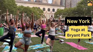 4k 🇺🇸 NYC! Free Yoga at Bryant Park in Hot Summer!