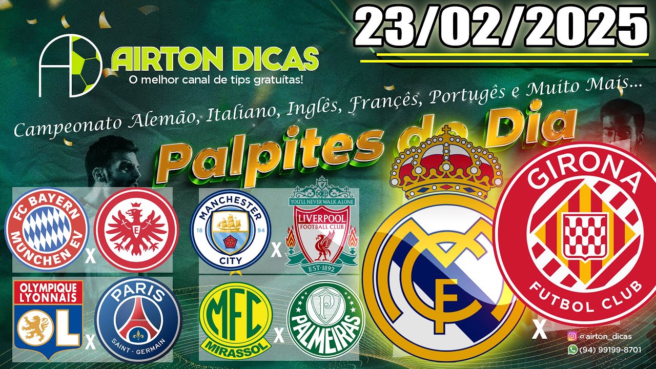 PALPITES DE FUTEBOL HOJE DOMINGO DIA 23 DE FEVEREIRO DE 2025 + DUPLA + TRIPLA GRÁTIS