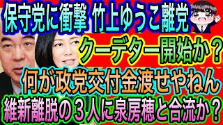 【日本保守党】に衝撃！竹上ゆうこ離党！クーデターか？百田代表は呆れ有本香は怒り！維新離脱の3人と合流か？