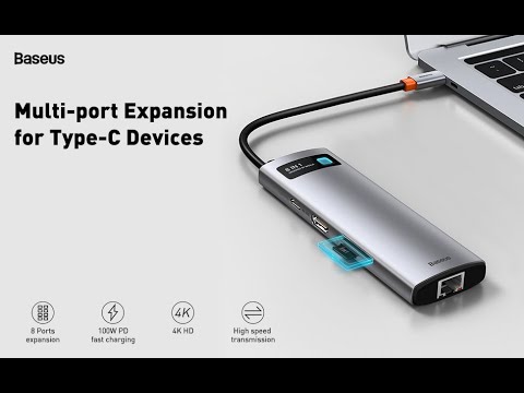 Šakotuvas 11in1 Baseus Metal Gleam Series USB-C į 3x USB 3.0 + 2x HDMI + USB-C PD + Ethernet RJ45 + Micro SD/SD + VGA + AUX video