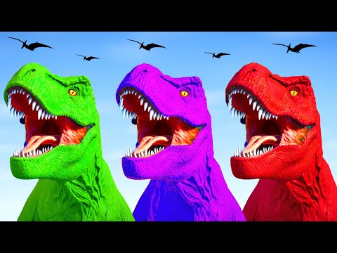 Tyrannosaurus Rex Colour Pack vs Giganotosaurus vs Spinosaurus Dinosaurs Fighting - JWE