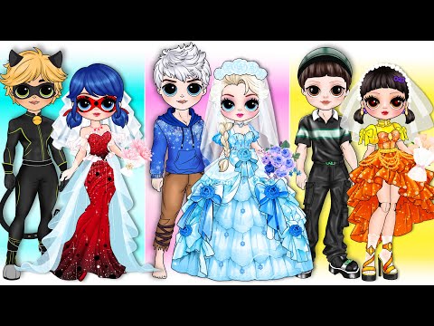 Disney Princess Elsa, Ladybug & Squid Doll Get NEW Wedding Dress | DIY Fashion Paper Story