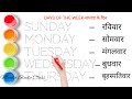Days Of The Week सप्ताह के दिन Sunday Monday Tuesday Wednesday Thursday Friday