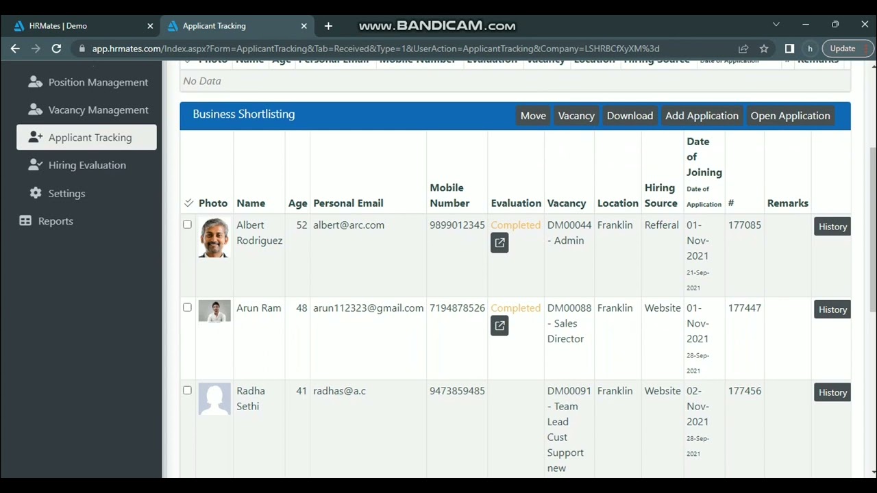 Applicant Tracking Demo in HRMates !