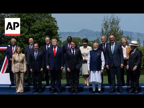 Trump and G7 leaders pose for a family photo at summit in France