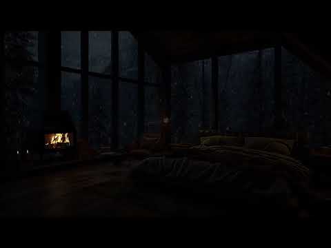 Comfortable and warm in a warm bed on a winter day | Relaxing chimney and snowstorm sounds