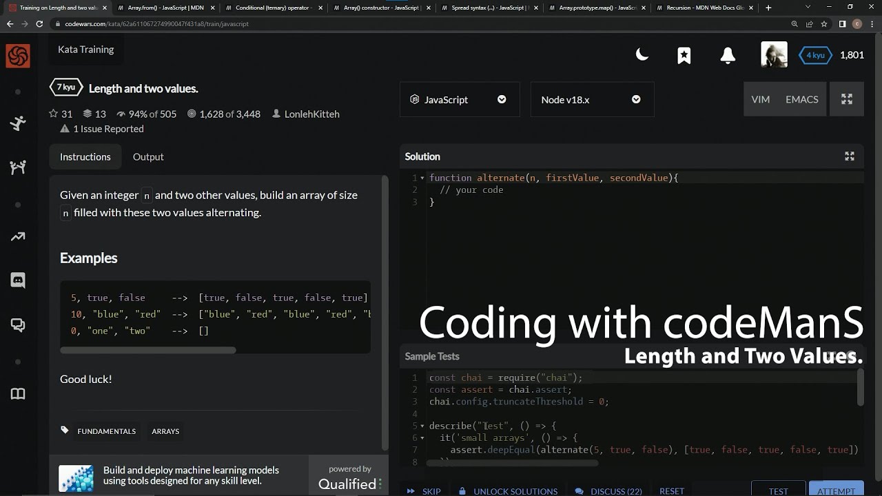 Codewars 7 kyu Length and Two Values. Javascript