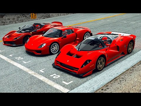 Ferrari P4/5 vs Porsche 918 Spyder vs Ferrari LaFerrari Aperta - Drag Race 20 KM