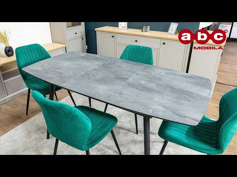 Set Masă Living Extensibilă Yense 125 Gri cu 4 Scaune Tapițate KJC104 Verzi 1