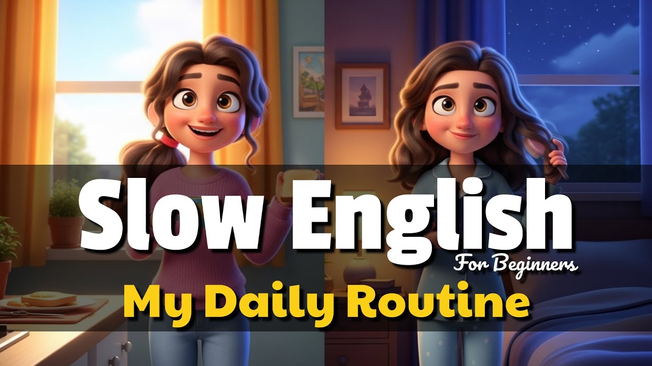 My Daily Routine | Easy English Listening Practice (A2 Level) - YouTube video featuring the word lie down