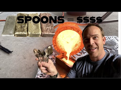Melting silver spoons into ingot #meltsilver #ingot #silverbar #devilforge #shopclass #shop #fun