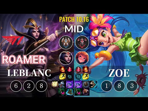 T1 Roamer LeBlanc vs Zoe Mid - KR Patch 10.16