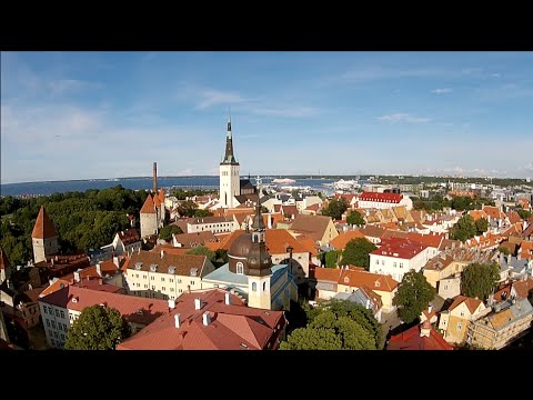 Flying above Tallinn Old Town, City, Bea