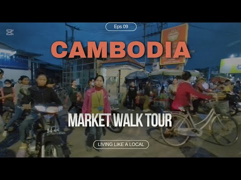 Market walking tour in Cambodia-Real life scene Street food market nearby garment factory. Eps 9