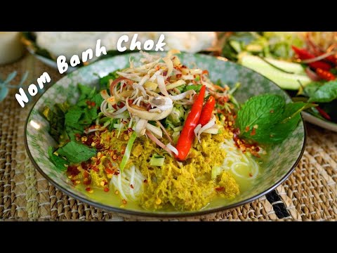 HOW TO MAKE NOM BANH CHOK | HERB CURRY SOUP NOODLE | នំបញ្ចុក