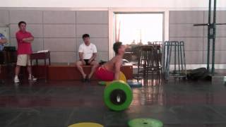 Long Qingquan (U56kg) 160kg Clean & Jerk (side on and slow motion bar path)