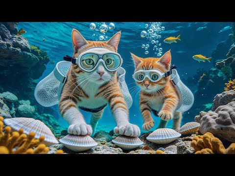 Mama Cat and Kitten’s Fresh Oyster Feast, A Peaceful Day by the Sea🐱🐟🌤️