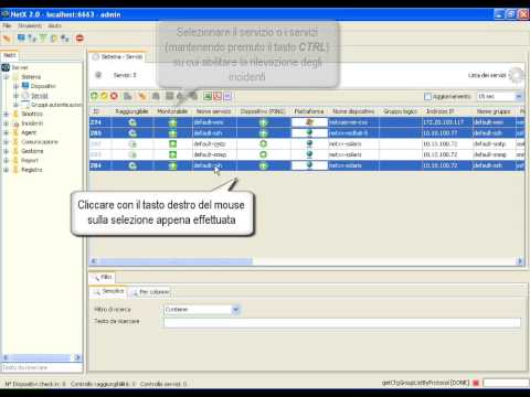 NetX - Impostazione degli allarmi sui servizi