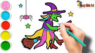 🔥 How to Draw a Cute Witch on a Broomstick 🧹 | Easy Halloween Drawing for Kids 🎃