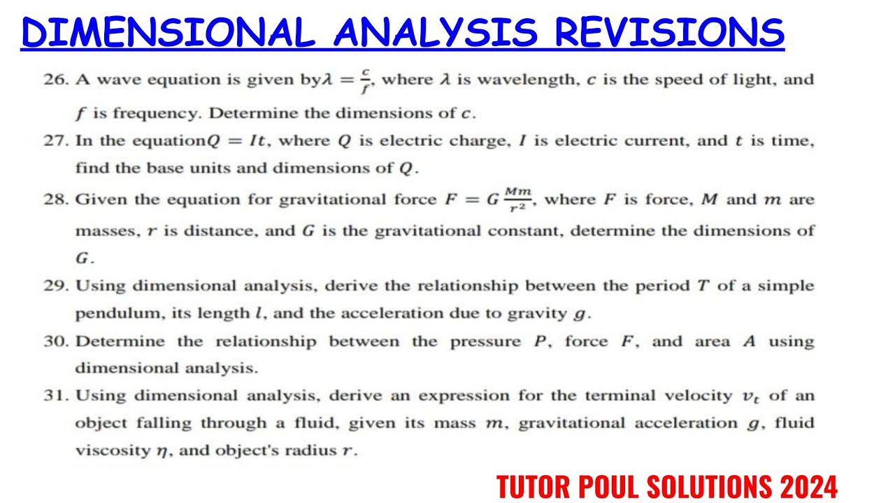 DIMENSIONAL ANALYSIS REVISIONS