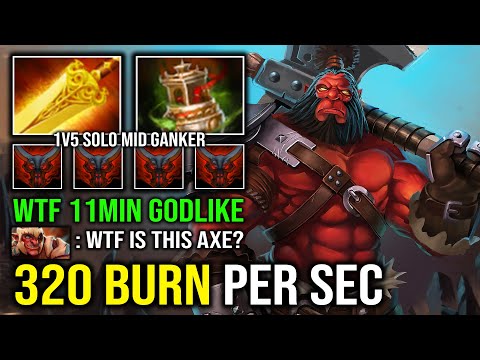 WTF 11MIN GODLIKE Solo Mid Axe 320 Burn Per Sec Radiance + Spirit Vessel 1 Shot Culling Blade Dota 2