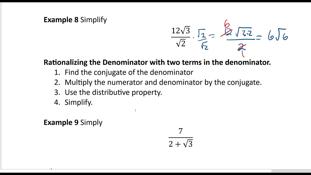 Math 124 1-3 Rationalizing the Denominator