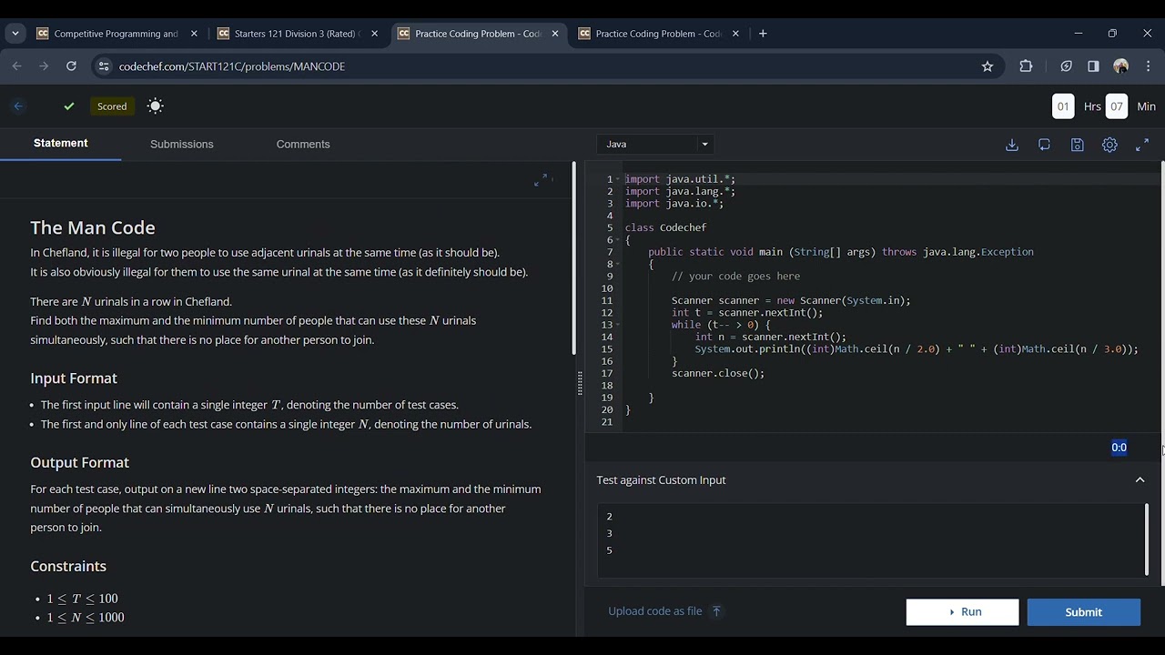 Practice Coding Problem   CodeChef  div 3 solution in java