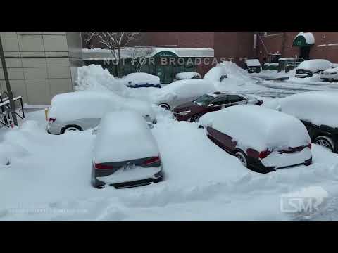 1-17-2022 Buffalo, Ny Drone shots of heavy snow blanketing the City, cars buried, people digging out