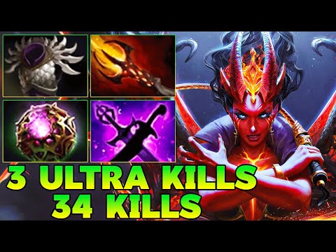3x Ultra Kills + 34 Kills QOP Dota 2 Mid Lane Beast Best Queen Of Pain Dota 2 Gameplay Build 7.39