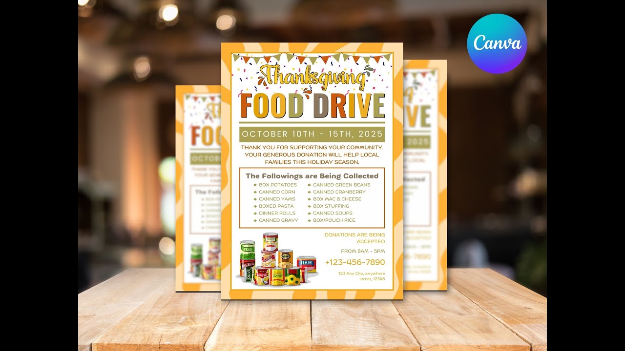 Editable Thanksgiving Food Drive Flyer Canva Template