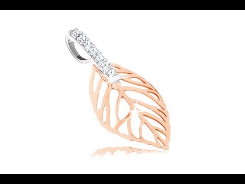 Biżuteria - Dwukolorowa zawieszka z 14K złota - liść z wycięciami, pionowy cyrkoniowy pas