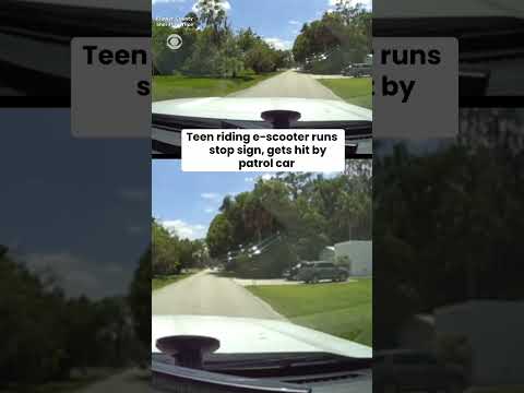 Teen riding e-scooter runs stop sign, gets hit by cop car #shorts