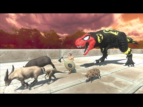 Units trying to escape from Bat-Spiderman T-Rex - Animal Revolt Battle Simulator