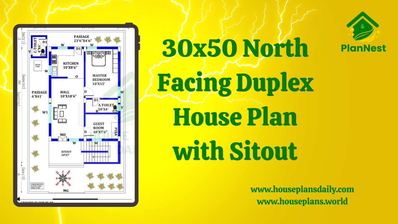 30x50 North Facing Duplex House Plan with Sitout