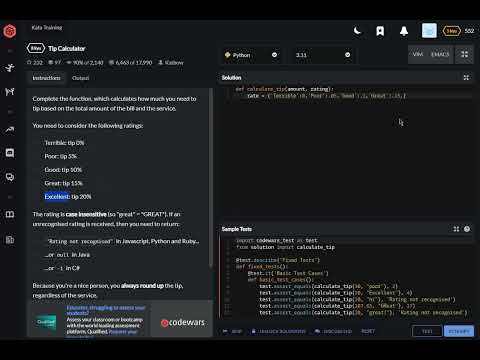 Codewars Python Tip Calculator