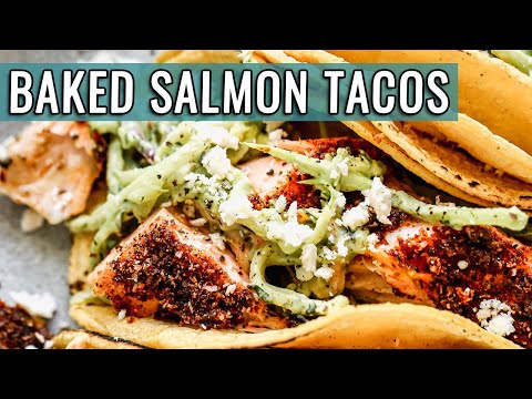 Baked Salmon Tacos + Avocado Slaw!