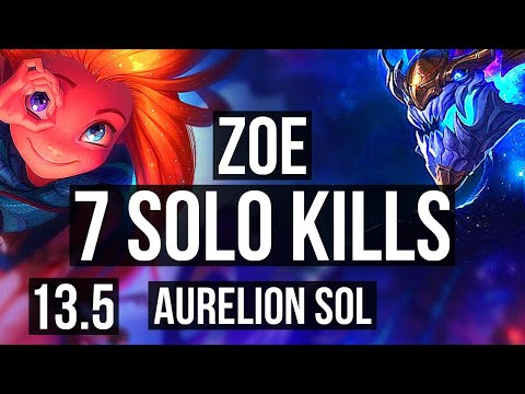 ZOE vs AURELION SOL (MID) | 7 solo kills, 1.9M mastery, 600+ games, 16/4/7 | KR Master | 13.5