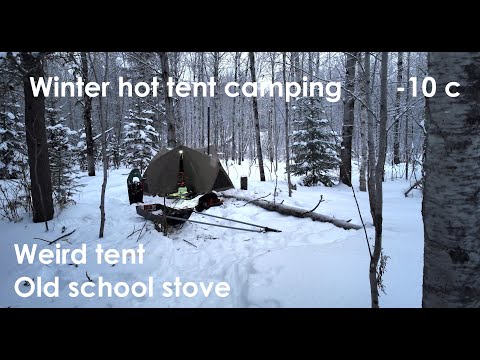 Winter camping in a Weird tent with an old school stove