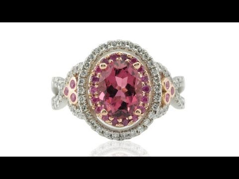 Oval Engagement Ring with Pink Tourmaline in Two Tone 14k Gold LS1159
