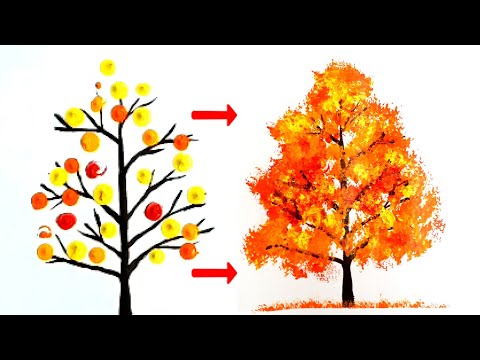 How to Paint Tree / Acrylic / Easy For Beginners / Colorful Autumn Tree