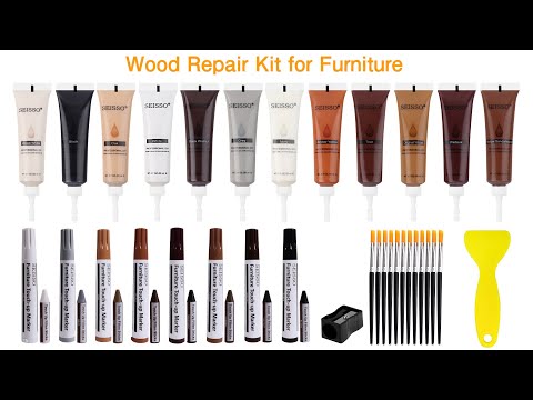 SEISSO Wood Furniture Repair Kit - Set of 42 Furniture Repair Wood Fillers, Markers and Wax Sticks