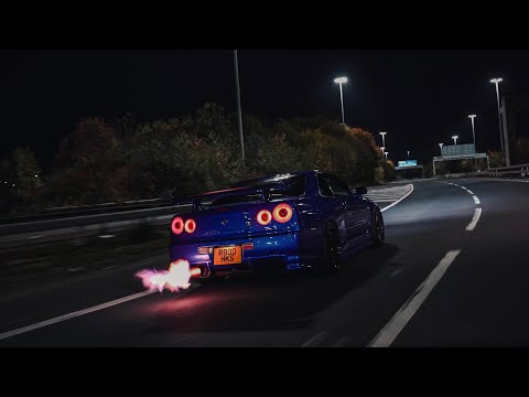 Nissan R34 GT-R Skyline Night Drive | Shoots Flames 4K