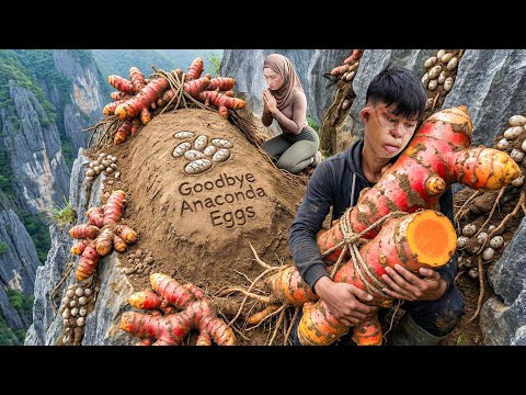 Brave Boy Risks His Life Harvesting Giant Red Turmeric on Cliff | Final Farewell to Anaconda Eggs