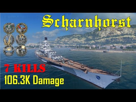 World of Warships - Scharnhorst - 2,604 Base XP, 7 Kills, 106.3K Dmg